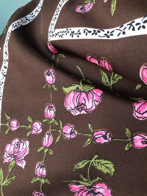 1970s St Michael Vintage Scarf Pink Roses on a wh… - image 5