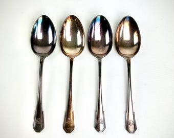 Silver Plated 4 Large Strand Palace Hotel Serving Spoons London England Hotel Ware Excellent Condition c1920s