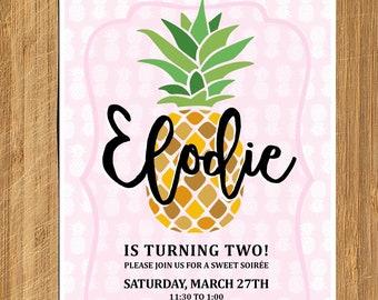 Aloha Birthday Party Invitation - Personalized, DIGITAL OR PRINTED - pineapple tropical party or shower invite, 1st, 2nd birthday for girl