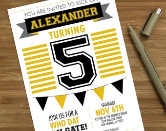 Saints New Orleans Football Birthday Invitation - Personalized, DIGITAL OR PRINTED - who dat party invite for boys, saints football fan