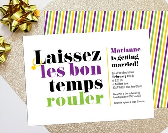 Mardi Gras Bridal Shower Invitation – New Orleans Theme (Digital or Printed)