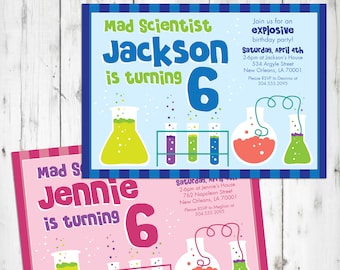 Mad Scientist Birthday Party Invitation - Science Lab Theme (Digital or Printed)