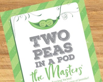 Two Peas in a Pod Twins Baby Shower Invitations - Personalized, DIGITAL OR PRINTED - sweet pea new baby, new mom, baby sprinkle party