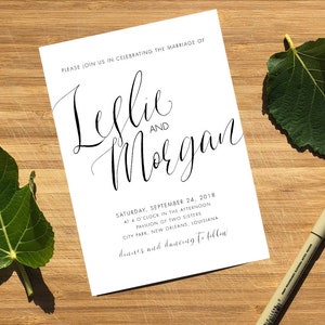 Calligraphy Style Wedding Invitation Personalized, DIGITAL OR PRINTED black and white, simple, classic, elegant wedding invites image 1