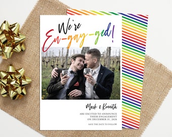 Gay Engagement Announcement – Rainbow Photo Card (Digital or Printed)