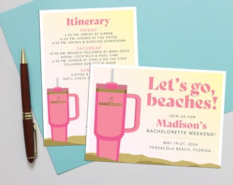 Personalized Bachelorette Party Invitation – Stanley Tumbler, Beach Weekend (Digital or Printed)
