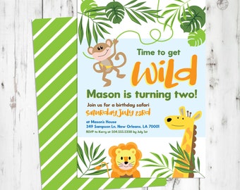 Jungle Safari Toddler Birthday Invitation - Personalized, DIGITAL OR PRINTED - baby boy invite, party for boys, girls, 1st, 2nd birthday