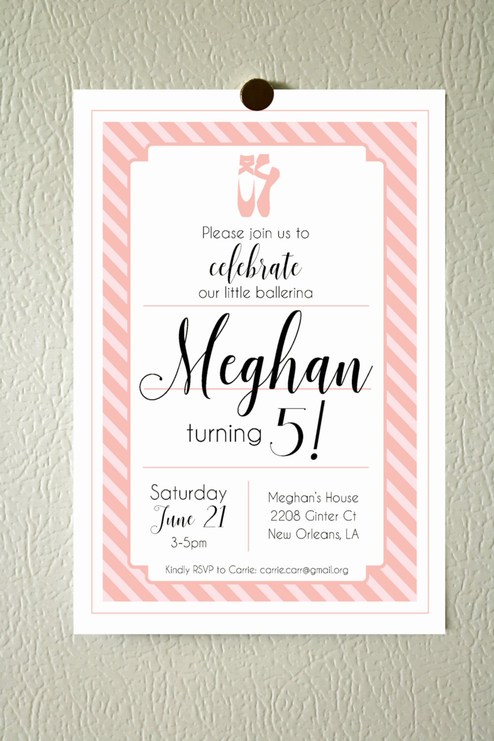 pink ballerina / ballet shoes personalized girl birthday party invitation pink ballerina / ballet shoes personalized girl birthday party invitation
