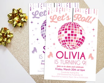 Rollerskate Birthday Invitation – Disco Ball, Skate Party (Digital or Printed)