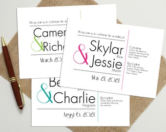 Simple Calligraphy Style Wedding Invitations - Personalized, DIGITAL OR PRINTED - modern, black and white, signature color wedding suite