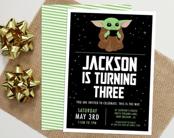 Baby Yoda inspired Birthday Invitation – Mandalorian theme, Grogu (Digital or Printed)