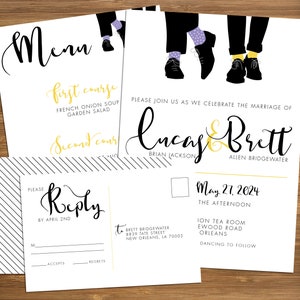 Gay Wedding Invitation Personalized, DIGITAL OR PRINTED same sex Mr & Mr fancy shoes and socks personalized, custom wedding Invite image 1