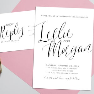 Calligraphy Style Wedding Invitation Personalized, DIGITAL OR PRINTED black and white, simple, classic, elegant wedding invites image 3