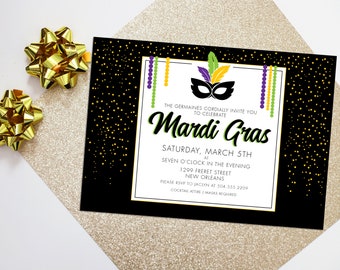Personalized Mardi Gras Invitations – New Orleans Masquerade (Digital or Printed)