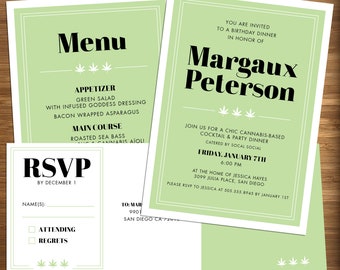 Cannabis friendly wedding invitations - DIGITAL or PRINTED - adult birthday or bachelorette invites, canna smoke party, 420 weeding invite