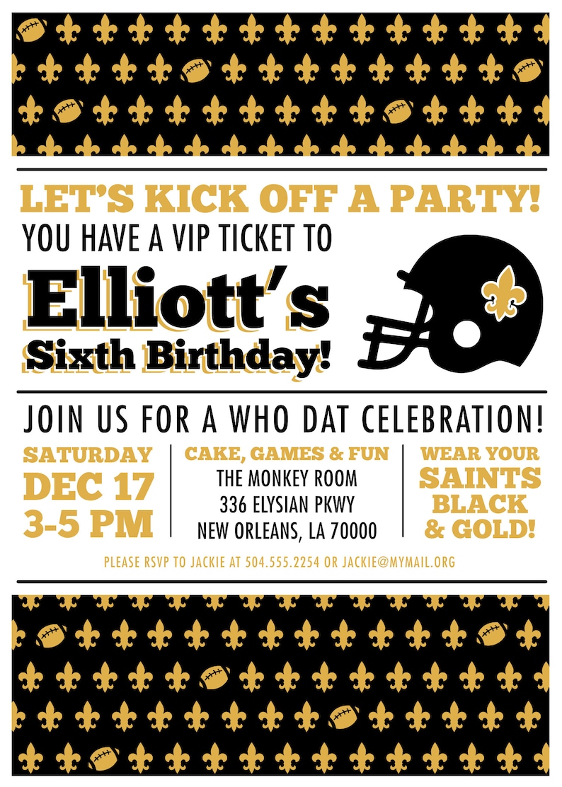 New Orleans Saints Birthday Party Invitation Personalized DIGITAL OR ...