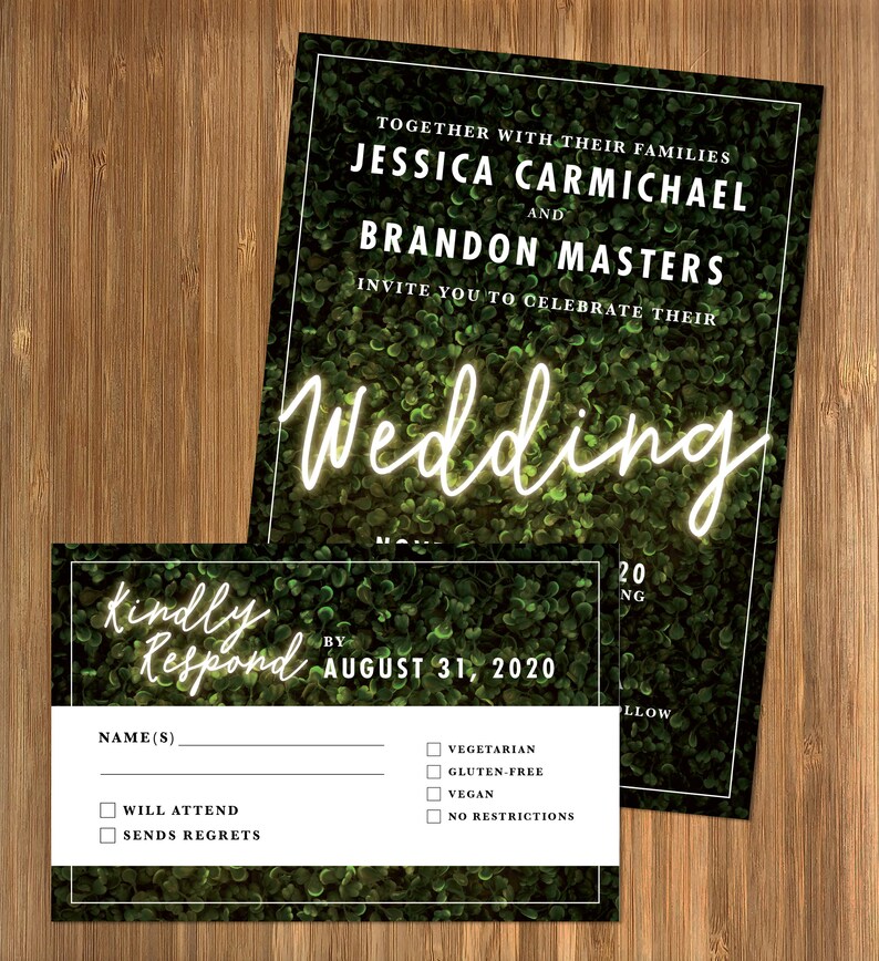 Neon Wedding Invitation / Neon Sign Wedding Invitation Etsy