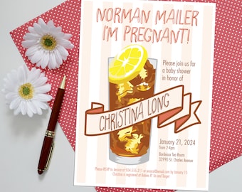 Gilmore theme Baby Shower Invitation – "Norman Mailer I'm Pregnant!" (Digital or Printed)