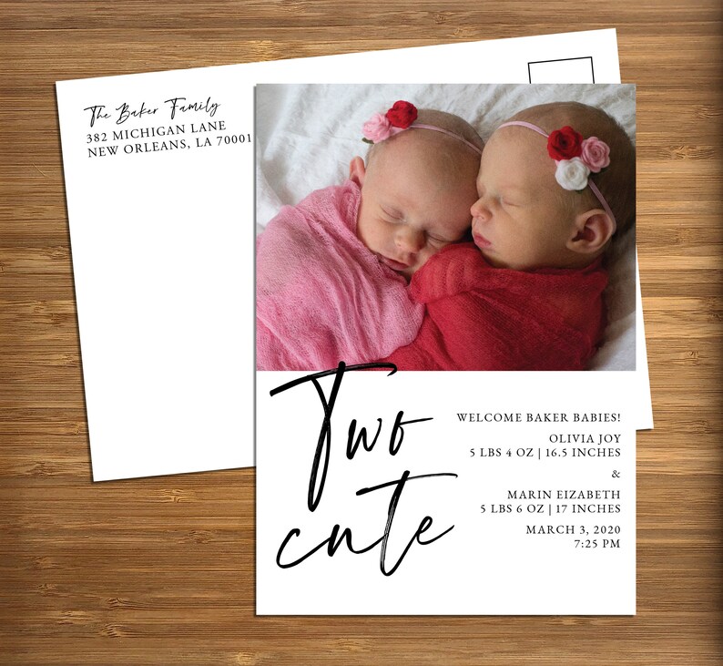 Twins Birth Announcement / Two Cute Birth Announcement Etsy