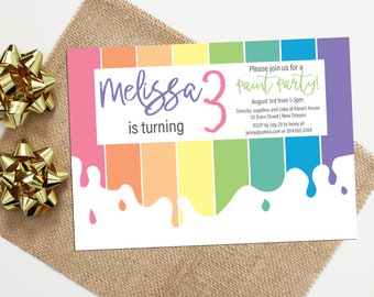 Rainbow Paint Party Birthday Invitation – Personalized Kids Art Party (Digital or Printed)