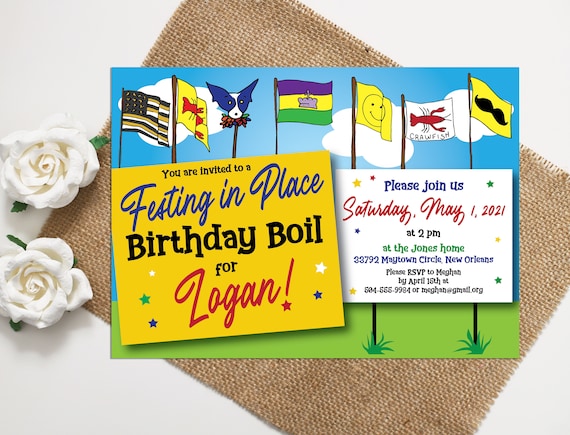 Jazz Fest Flag Birthday Party Invitation Personalized, DIGITAL OR
