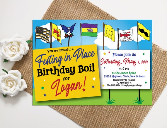 Jazz Fest Flag Birthday Party Invitation Personalized, DIGITAL OR