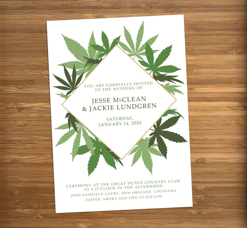 Cannabis Friendly Wedding Invitation Personalized, DIGITAL OR PRINTED weed, smoker party invites, 420 cannabis theme, weeding invitation image 2