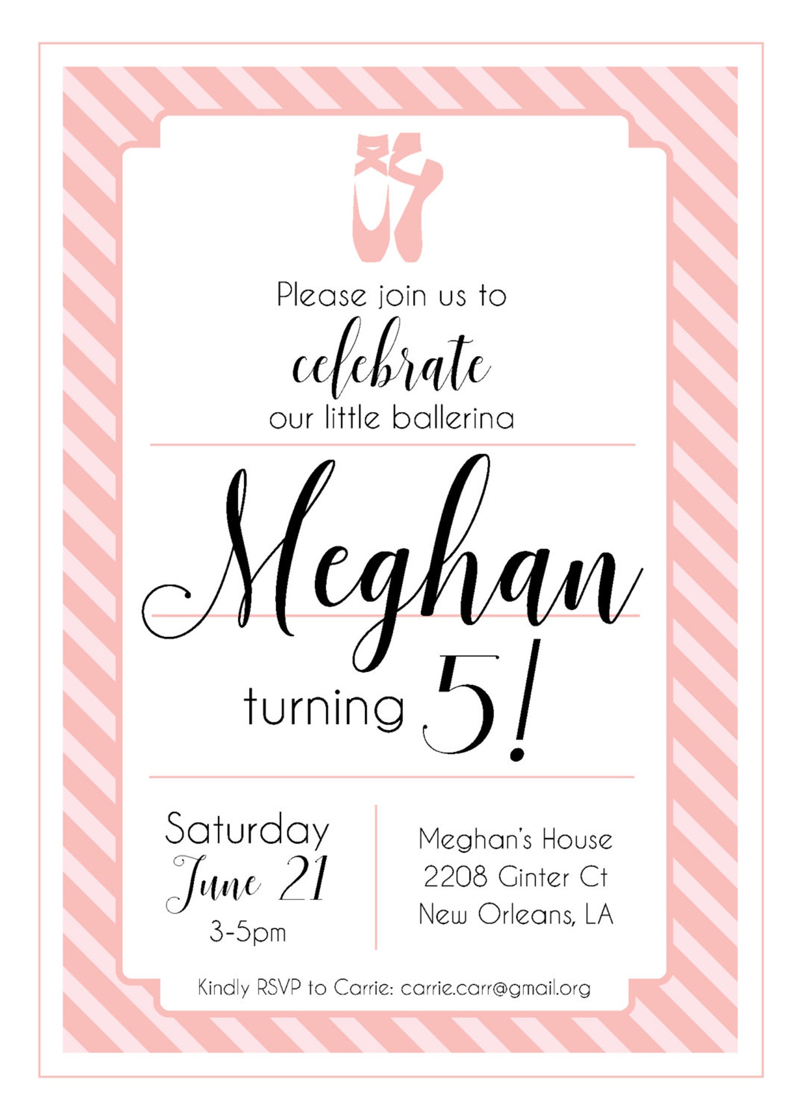 pink ballerina / ballet shoes personalized girl birthday party invitation pink ballerina / ballet shoes personalized girl birthday party invitation