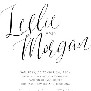 Calligraphy Style Wedding Invitation Personalized, DIGITAL OR PRINTED black and white, simple, classic, elegant wedding invites image 5