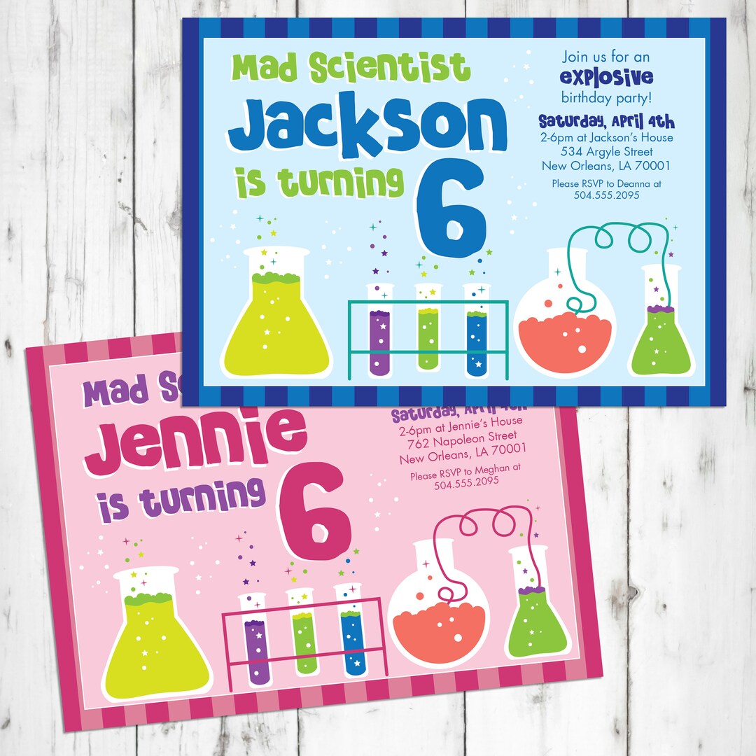 Science Birthday Party Invitation Personalized, Printable Mad Scientist