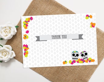 Dia de los Muertos thank you card - INSTANT DOWNLOAD - printable Day of the Dead, calaveras sugar skull, for weddings, business, fun