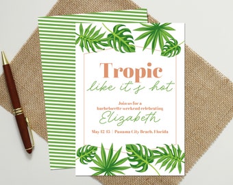 Tropical Bachelorette Party Invitation - Beach Trip, Custom Destination (Digital or Printed)