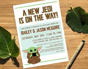 Invitación para Baby Shower inspirada en Grogu – Mandalorian, StarWars (Digital o Impresa)