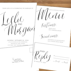 Calligraphy Style Wedding Invitation Personalized, DIGITAL OR PRINTED black and white, simple, classic, elegant wedding invites image 2