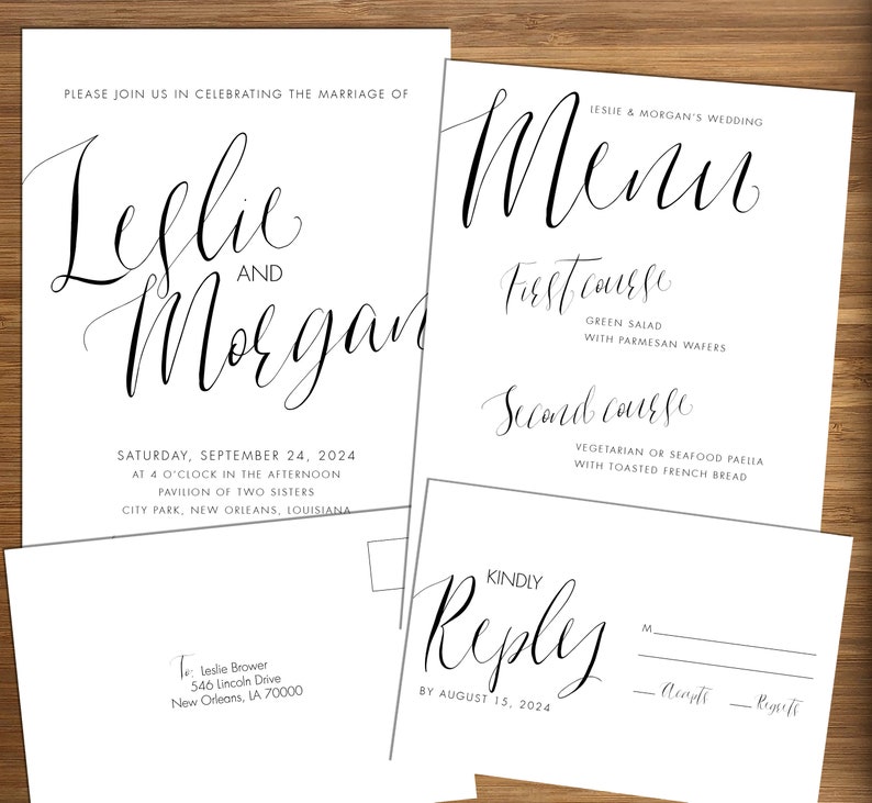 Calligraphy Style Wedding Invitation Personalized, DIGITAL OR PRINTED black and white, simple, classic, elegant wedding invites image 2