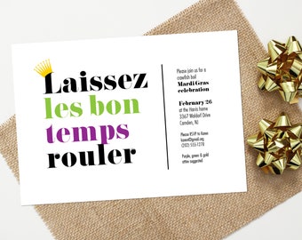 Personlig Mardi Gras-inbjudan – Laissez les bon temps rouler (digital eller tryckt)