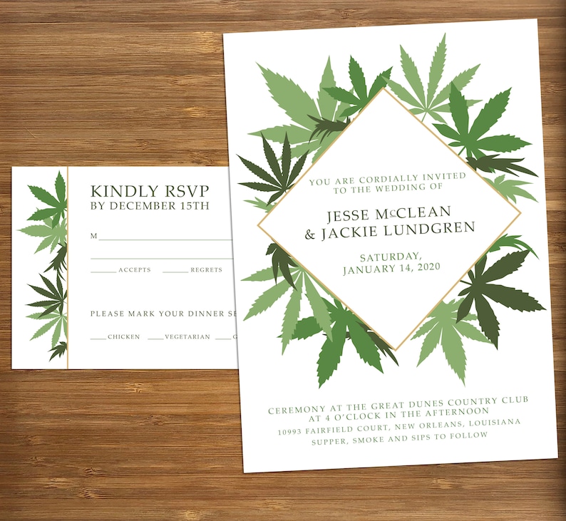 Cannabis Friendly Wedding Invitation Personalized, DIGITAL OR PRINTED weed, smoker party invites, 420 cannabis theme, weeding invitation image 1