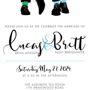 Gay Wedding Invitation Personalized, DIGITAL OR PRINTED same sex Mr & Mr fancy shoes and socks personalized, custom wedding Invite image 9