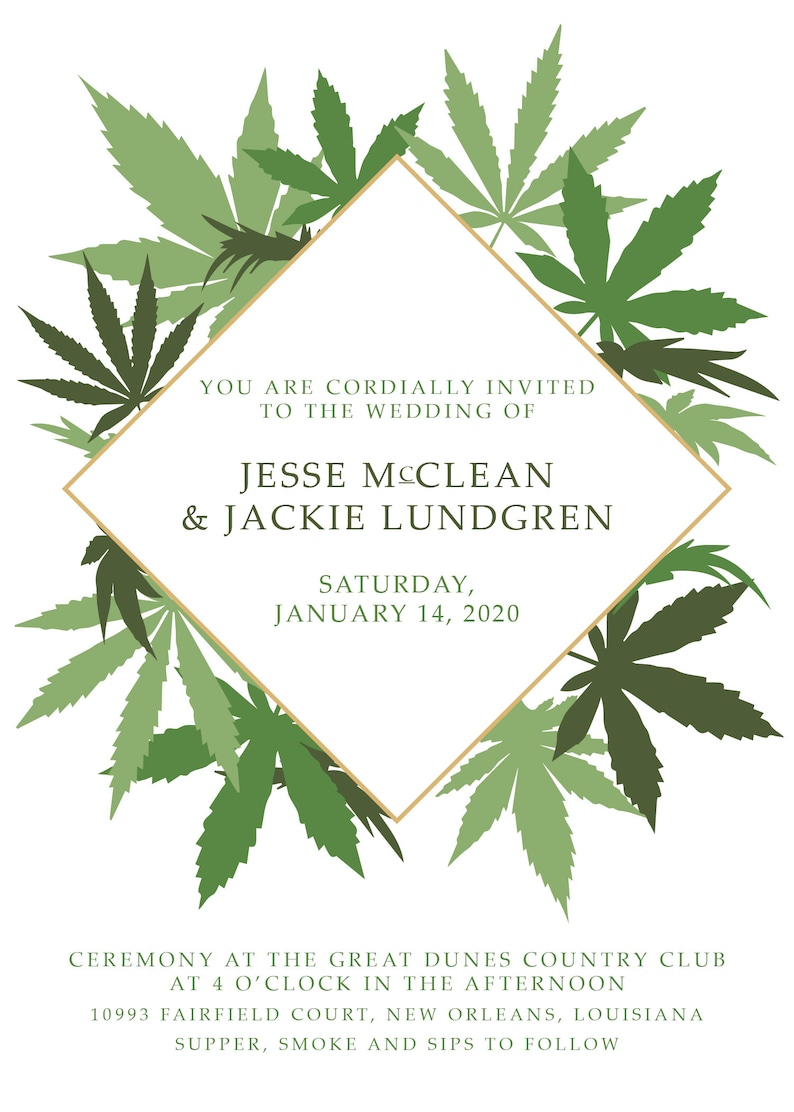 Cannabis Friendly Wedding Invitation Personalized, DIGITAL OR PRINTED weed, smoker party invites, 420 cannabis theme, weeding invitation image 6