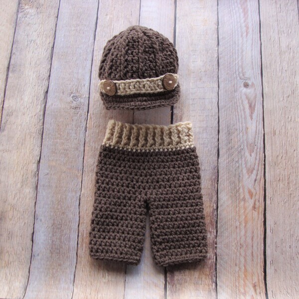RTS Newborn Newsboy Hat and Crochet Outfit Baby Boy Photo Prop Ready to Ship