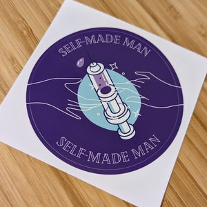 SELF MADE MAN 3 Round Vinyl Sticker Trans Man lgbtq Pride Sticker image 1