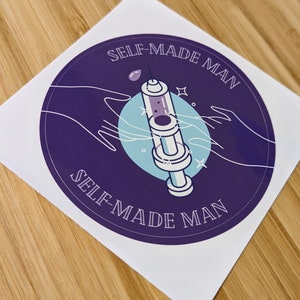 SELF MADE MAN 3 Round Vinyl Sticker Trans Man lgbtq Pride Sticker image 2