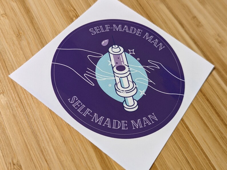 SELF MADE MAN 3 Round Vinyl Sticker Trans Man lgbtq Pride Sticker image 2