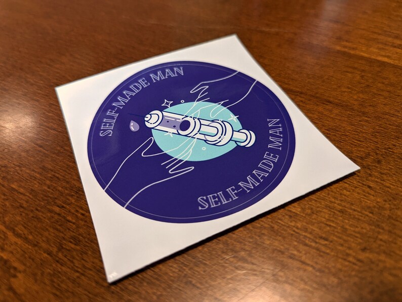 SELF MADE MAN 3 Round Vinyl Sticker Trans Man lgbtq Pride Sticker image 4