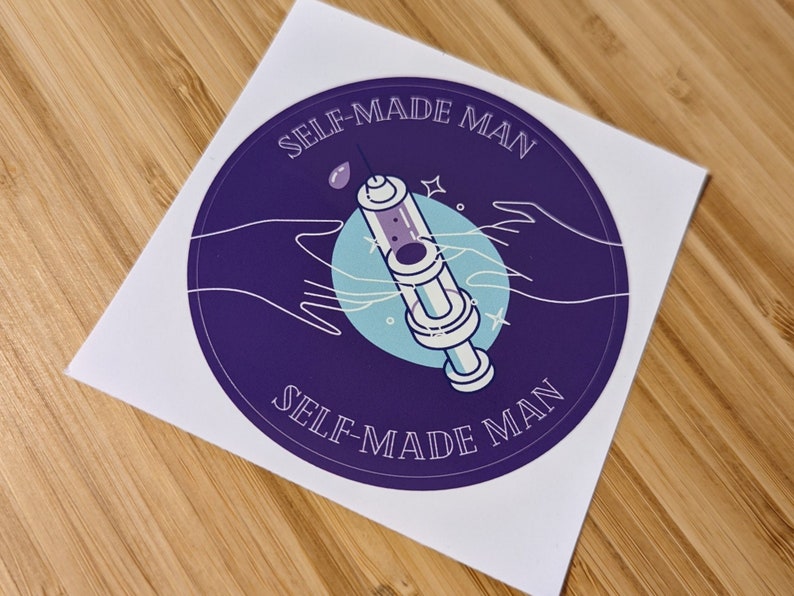 SELF MADE MAN 3 Round Vinyl Sticker Trans Man lgbtq Pride Sticker image 1