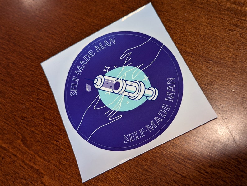 SELF MADE MAN 3 Round Vinyl Sticker Trans Man lgbtq Pride Sticker image 3