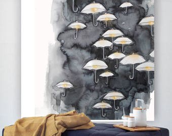 White Umbrellas - print from original watercolor illustration by Kristen Baker