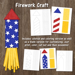 Firework Craft, Fourth of July Craft, Fireworks Kids Craft, Build a Firework, American Craft, 4th of July Fireworks, Printable Holiday Craft