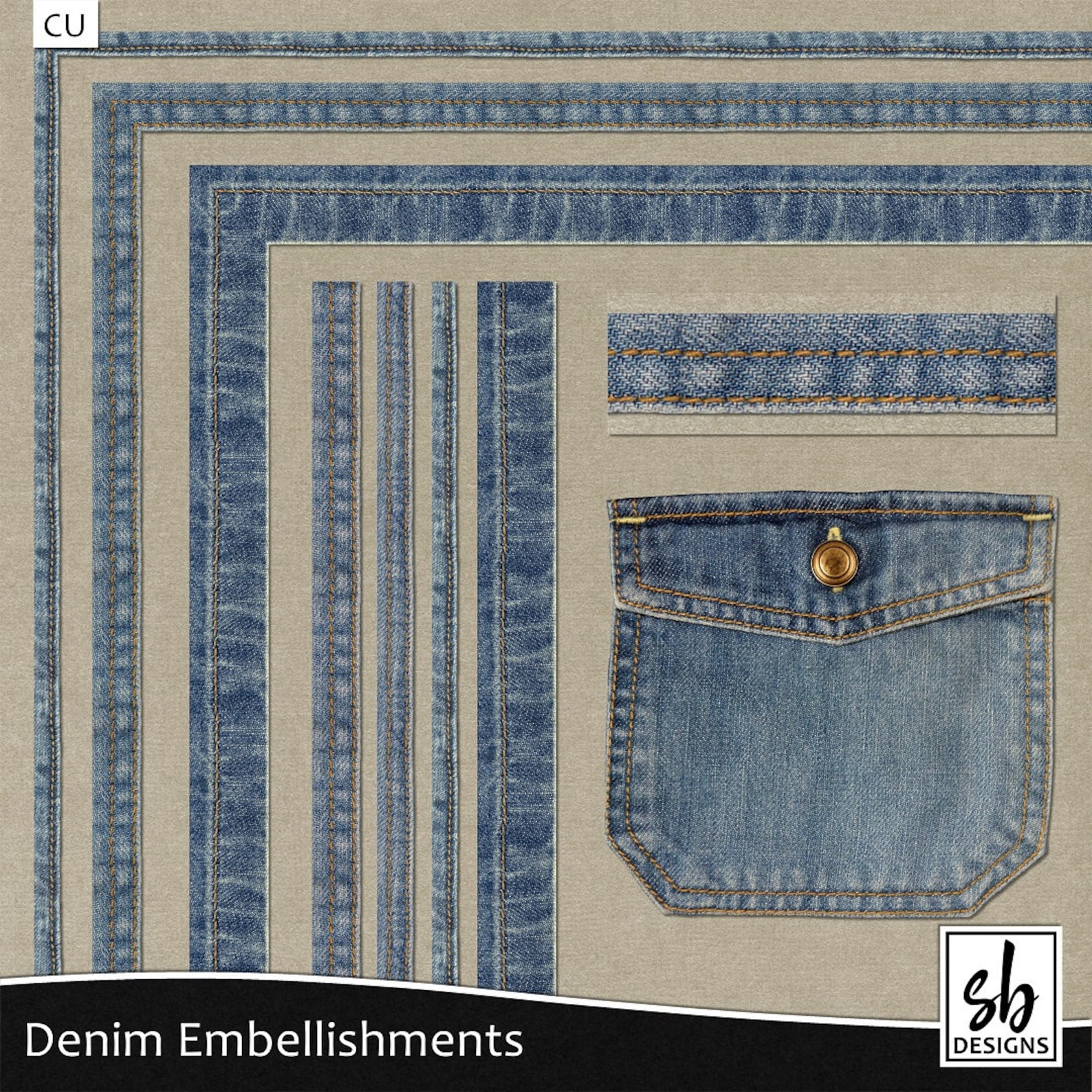Denim Seams - Denim Clip Art - Denim Edges - Jean Borders - Digital ...