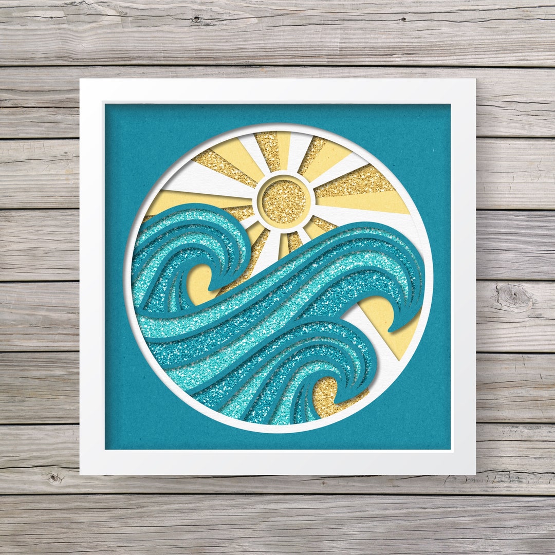 Ocean Shadow Box SVG, Waves Shadow Box SVG, 3D Shadowbox, Ocean SVG ...